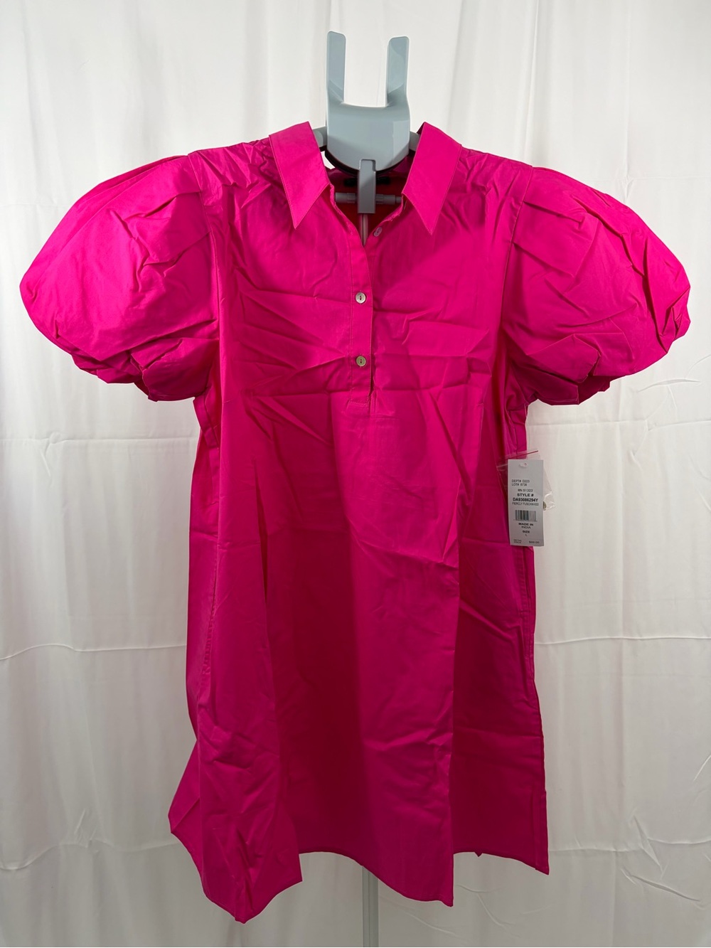 NWT Sam and Jess Women’s Size L Puff-Sleeve Popover Dress in Hot Pink